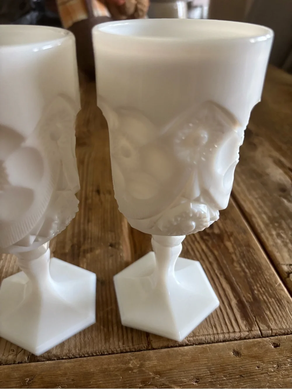 Rare Lot (3) MCM Westmoreland Milk Glass Goblets Hexagon Base
